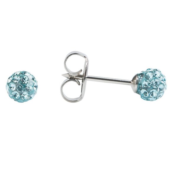 Studex Stainless Steel 4.5MM Fireball Aquamarine Crystal Ear Piercing Earrings - Picture 1 of 6